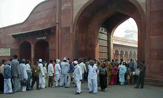 Tourists lined up to enter the Taj Mahal grounds on Friday (free day) afternoon