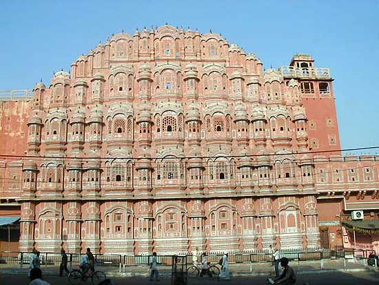 The Hawa Mahal, or Palace of the Winds, is a major Jaipur landmark